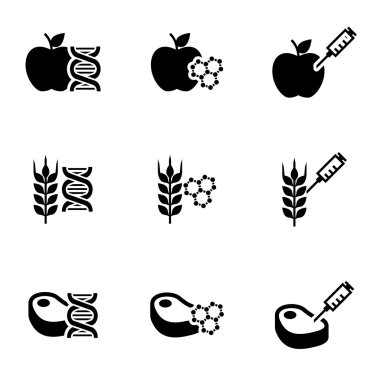 Vector black genetically modyfied food icon set