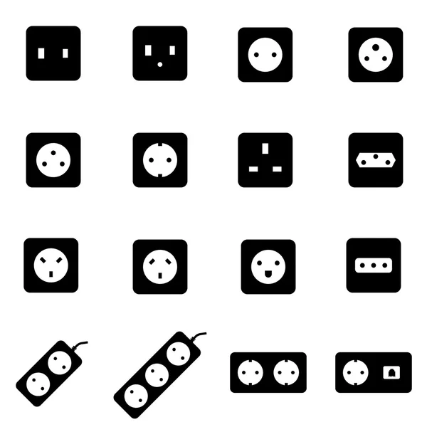 Conjunto de iconos de toma de corriente negra vectorial — Archivo Imágenes Vectoriales