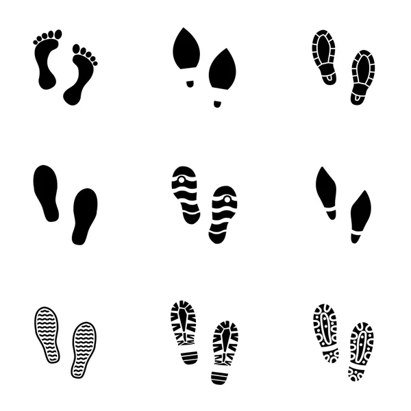 Vektor schwarze Schuhe Abdrücke Symbol-Set — Stockvektor