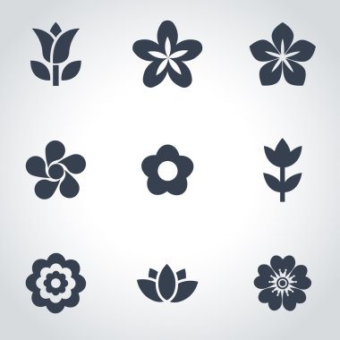 Vektör siyah çiçekler Icon set
