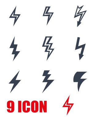 Vector black lightning icon set