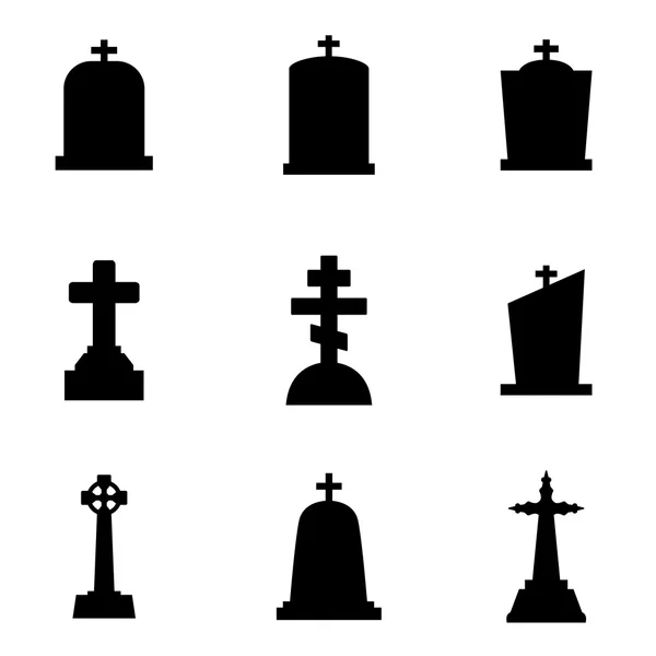 Набор значков векторного чёрного надгробия — стоковый вектор