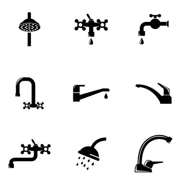 Conjunto de iconos de grifo de agua negra vector — Archivo Imágenes Vectoriales