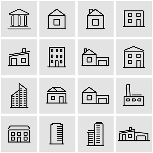 Vector line buildings icon set — Stock Vector