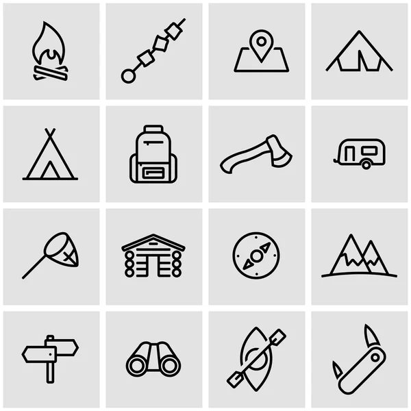 Línea vectorial camping icono conjunto — Vector de stock