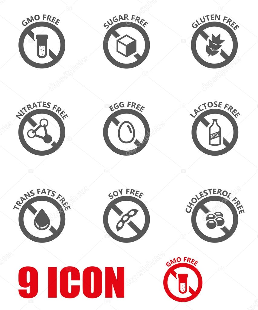 Vector black food dietary labels icon set