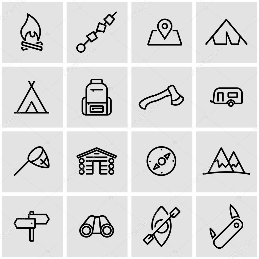Vector line camping icon set