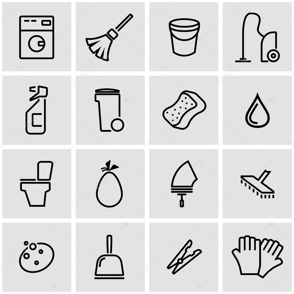 Vector line cleaning icon set