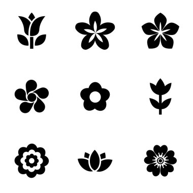 Vektör siyah çiçekler Icon set