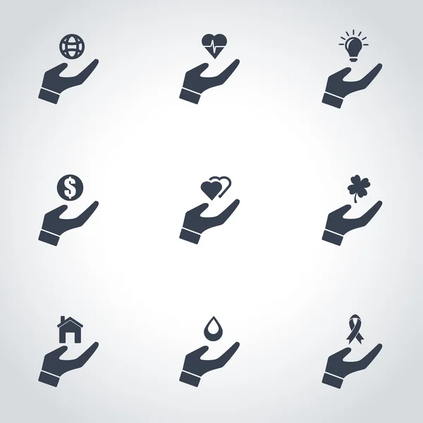 Vector black insurance hand icon set — Stock Vector