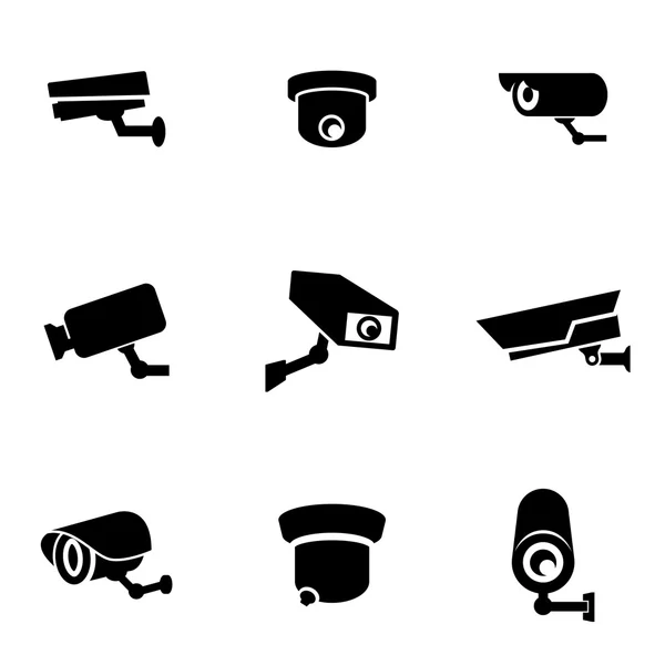 Conjunto de ícones de câmera de segurança preto vetorial — Vetor de Stock