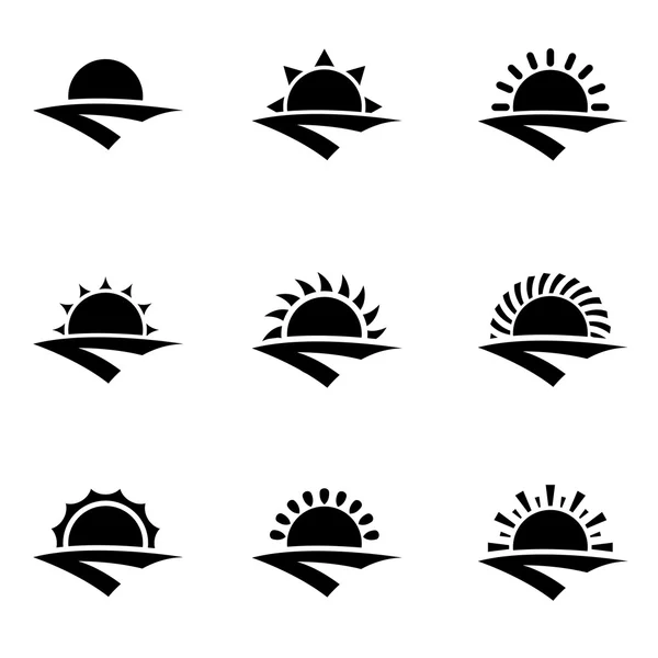 Vektor schwarzer Sonnenaufgang Symbol gesetzt — Stockvektor