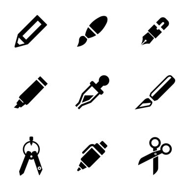 Vektör siyah kırtasiye ve resim simgesi ayarla