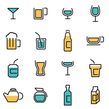 Trendy flat line icon pack for designers and developers. Vector line beverages icon set