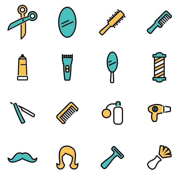 Trendy flat line icon pack for designers and developers. Vector line barber icon set — Stok Vektör