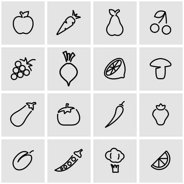 Vektorové čáry ovoce vegetablees ikona sada — Stockový vektor
