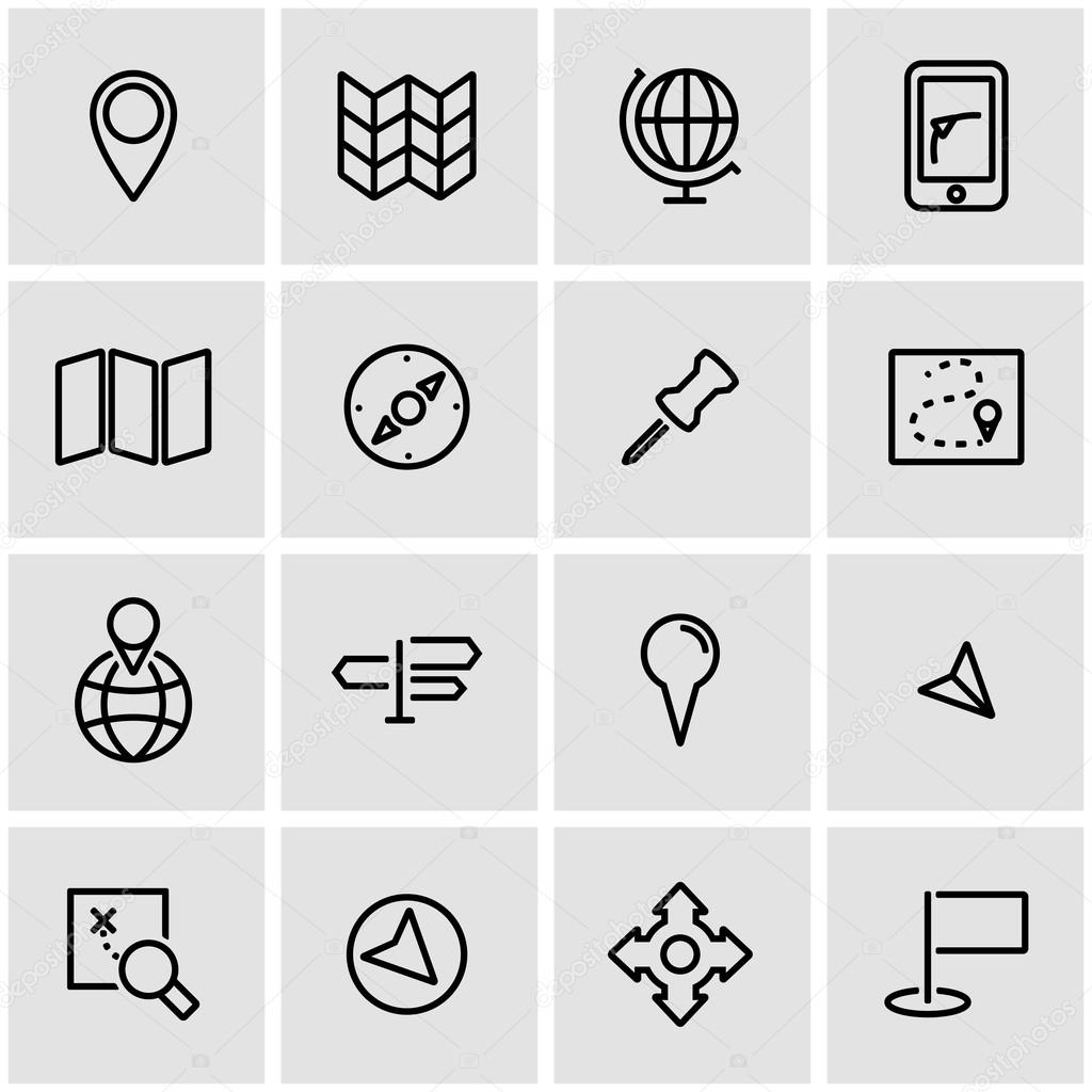 Vector line map icon set