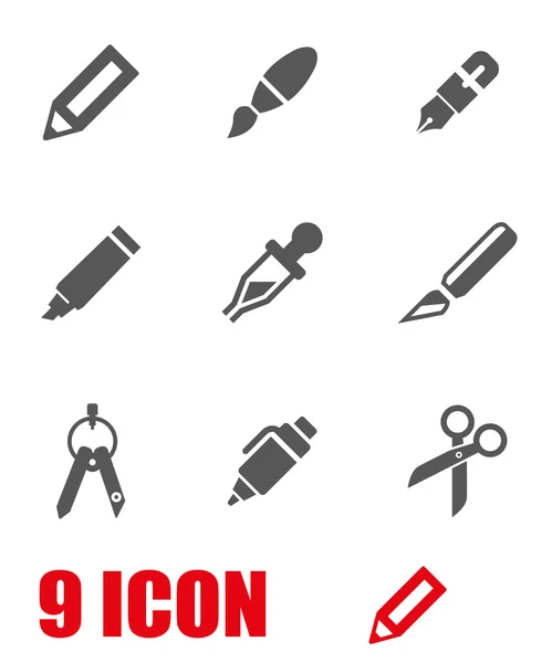 Vektor graue Papeterie und Malerei Icon Set — Stockvektor