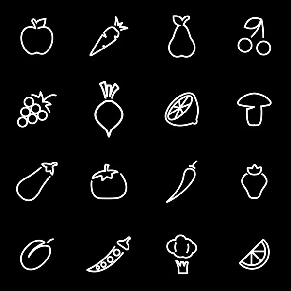 Línea vectorial fruta un conjunto de iconos vegetales — Vector de stock