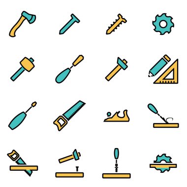 Trendy flat line icon pack for designers and developers. Vector line carpentry icon set