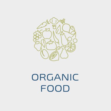 Vektör logo tasarım şablonu ile meyve ve sebze simgeler trendy lineer tarzda