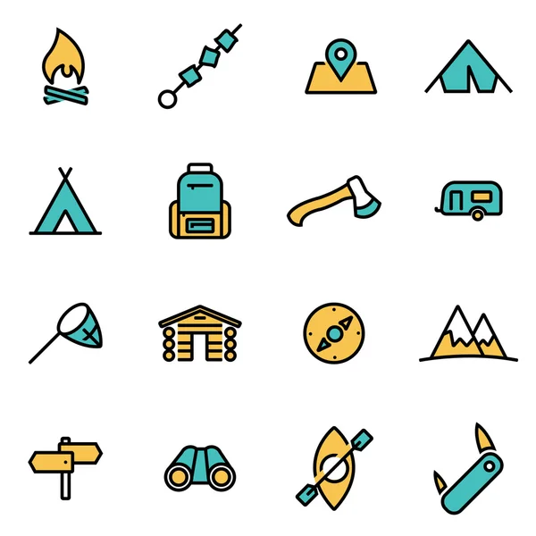 Trendy flat line icon pack for designers and developers. Vector line camping icon set — Stock Vector