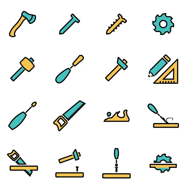 Paquete de iconos de línea plana de moda para diseñadores y desarrolladores. Conjunto de iconos de carpintería de línea vectorial — Vector de stock