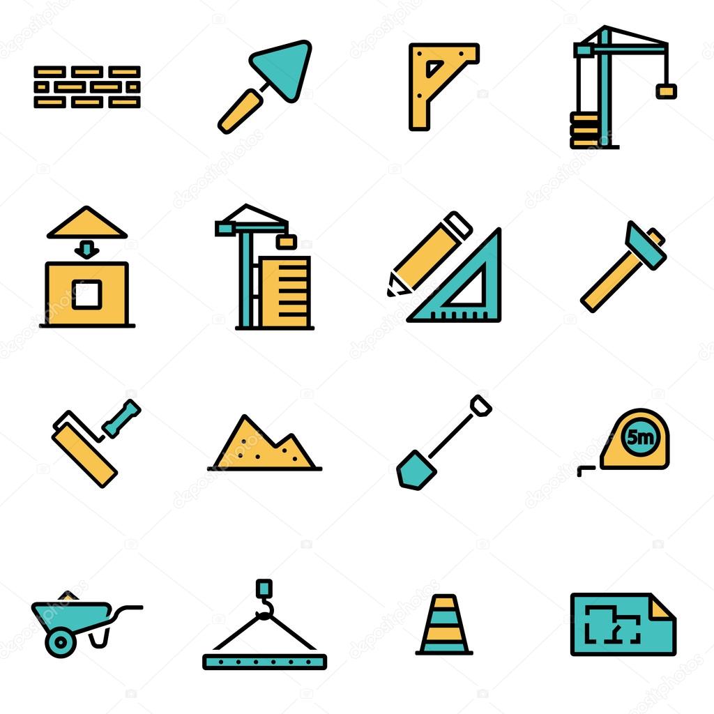 Trendy flat line icon pack for designers and developers. Vector line construction icon set
