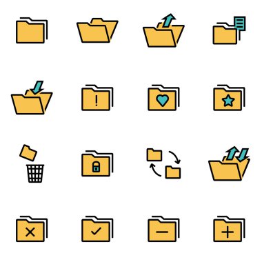 Trendy flat line icon pack for designers and developers. Vector line folder set