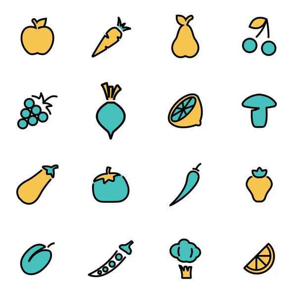 Trendiges flaches Line Icon Pack für Designer und Entwickler. Vektorlinie Obst und Gemüse Set — Stockvektor