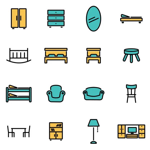 Trendy flat line icon pack for designers and developers. Vector line furniture set — Stok Vektör