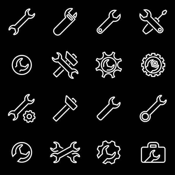 Vector line settings wrench icon set