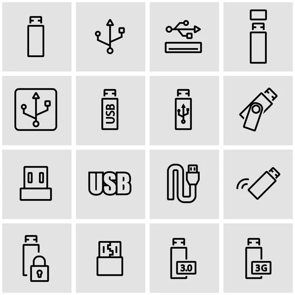 Vector line usb icon set — Stock Vector