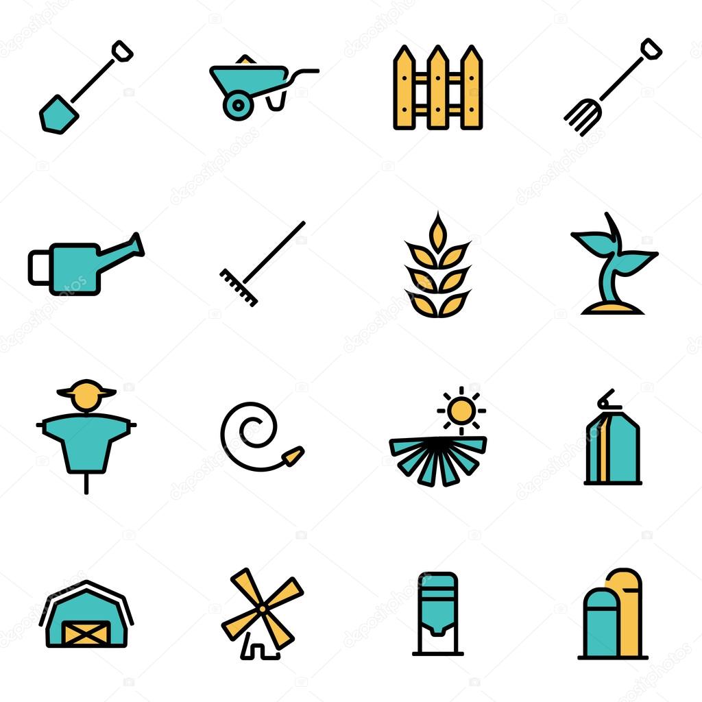 Trendy flat line icon pack for designers and developers. Vector line farming set