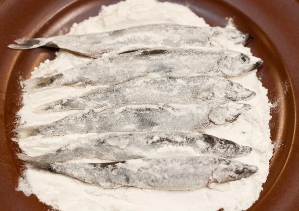 Capelán en harina antes de cocinar —  Fotos de Stock