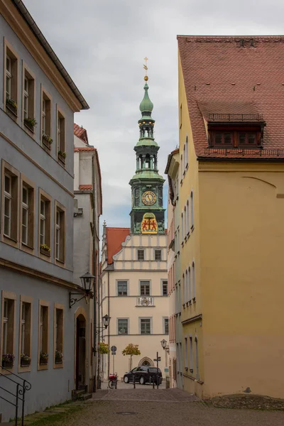 Uitzicht Historische Gebouwen Kerken Het Stadhuis Van Stad Pirna Saksen — Stockfoto