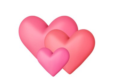 Beyaza izole edilmiş üç kırmızı mat yumuşak kalp. 3d illüstrasyon