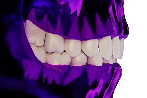 Mandíbula Humana Transparente Violeta Com Dentes Vista Lateral Renderização — Fotografia de Stock