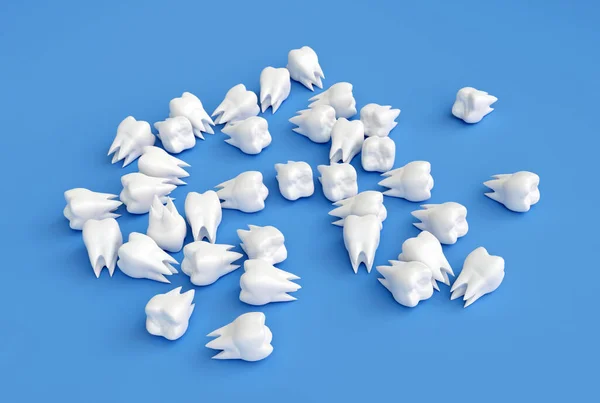 Banyak Gigi Molar Putih Latar Belakang Biru Ilustrasi — Stok Foto