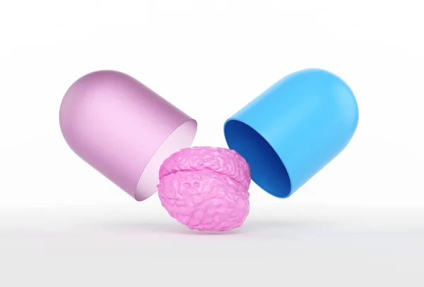 Brain Falls Out Opened Capsule Render — Stock Photo, Image