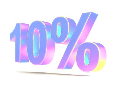 Renkli% 10 beyaz arka planda izole edilmiş, 3D resimleme