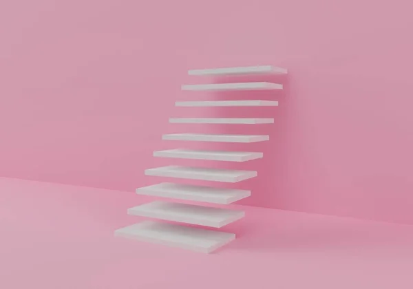 White Stair Steps Pink Wall Render — Stock Photo, Image