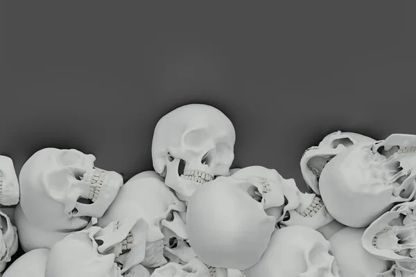 Cluster Human Skulls Gray Wall Render — Stock Photo, Image