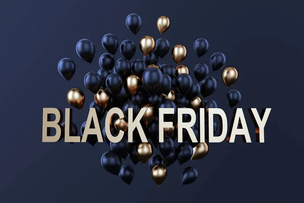 Black Friday Golden Text Cluster Black Golden Flying Balons Black — Stok Foto
