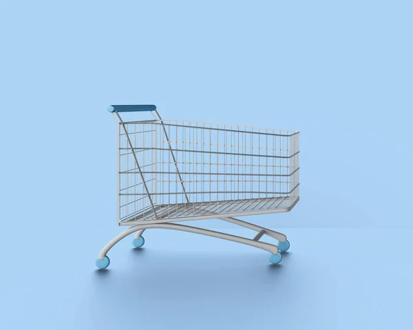 Carro Compras Vacío Sobre Fondo Azul Ilustración — Foto de Stock