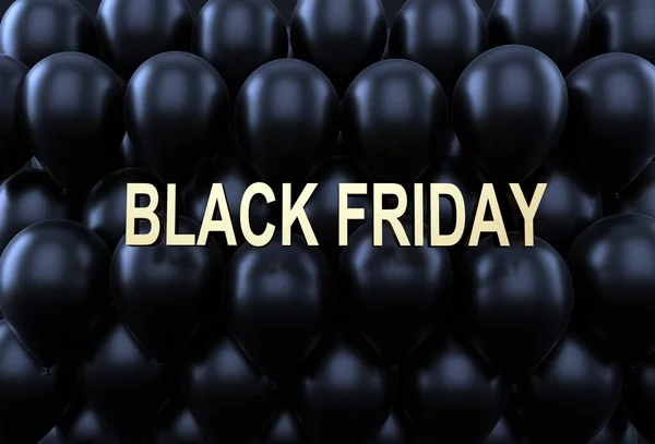 Black Friday Golden Text Black Balloons Background Render — Stok Foto