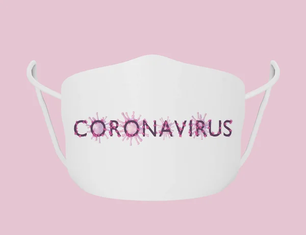 Λευκή Μάσκα Προσώπου Κείμενο Coronavirus Μπροστινή Όψη Απομονωμένη Έννοια Προστασίας — Φωτογραφία Αρχείου