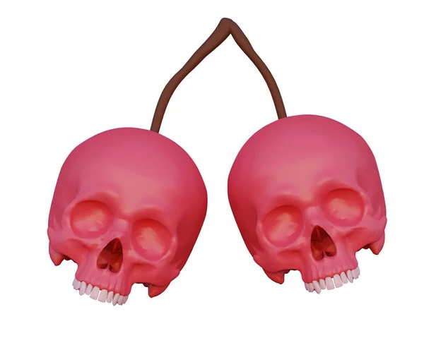 桜の頭蓋骨 致命的な毒のあるベリー 骨格の頭部 3Dレンダリング — ストック写真