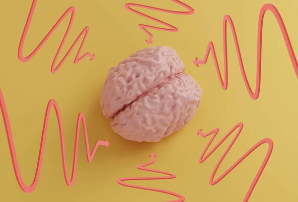 Manusia Model Otak Merah Muda Dan Panah Menunjuk Kepadanya Pada — Stok Foto