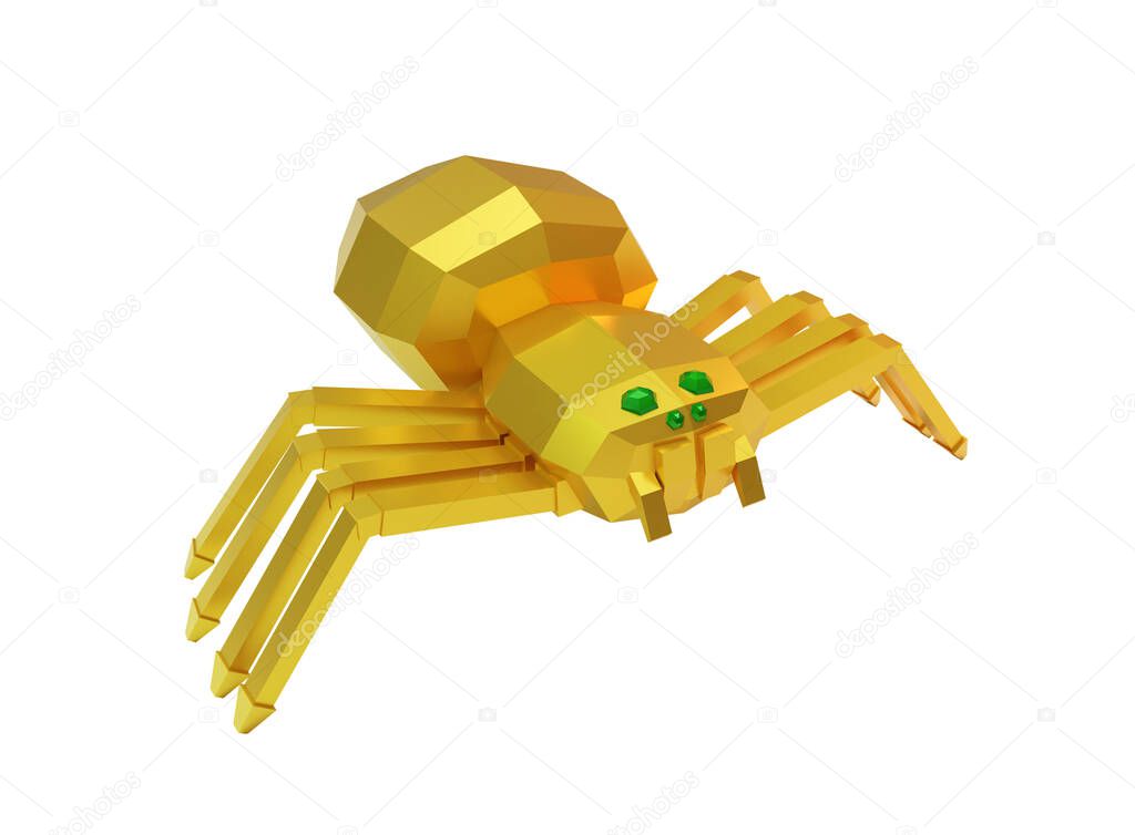 low poly golden robot spider isolated on white, 3d render